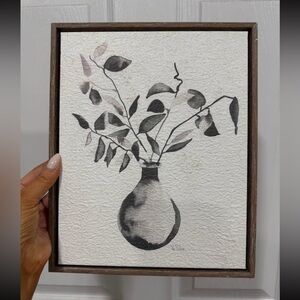 Hobby Lobby Monochrome Vase Art with Black and Gray Leaves